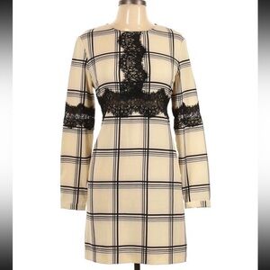 Nordstrom WAYF Shift Dress Cream Black Window Pane Lace Old Money Lux Ae…